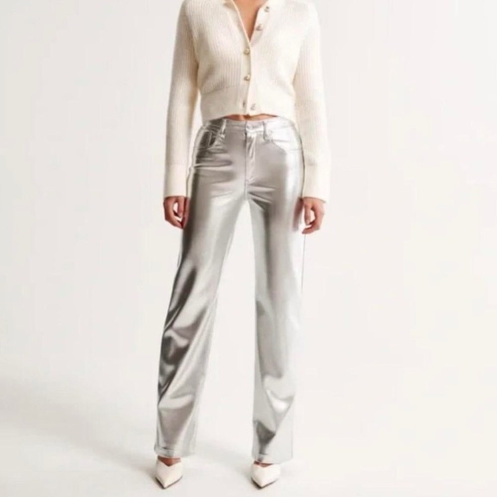 A&F Curve Love Vegan Leather 90s Straight High Rise Pants 26 2